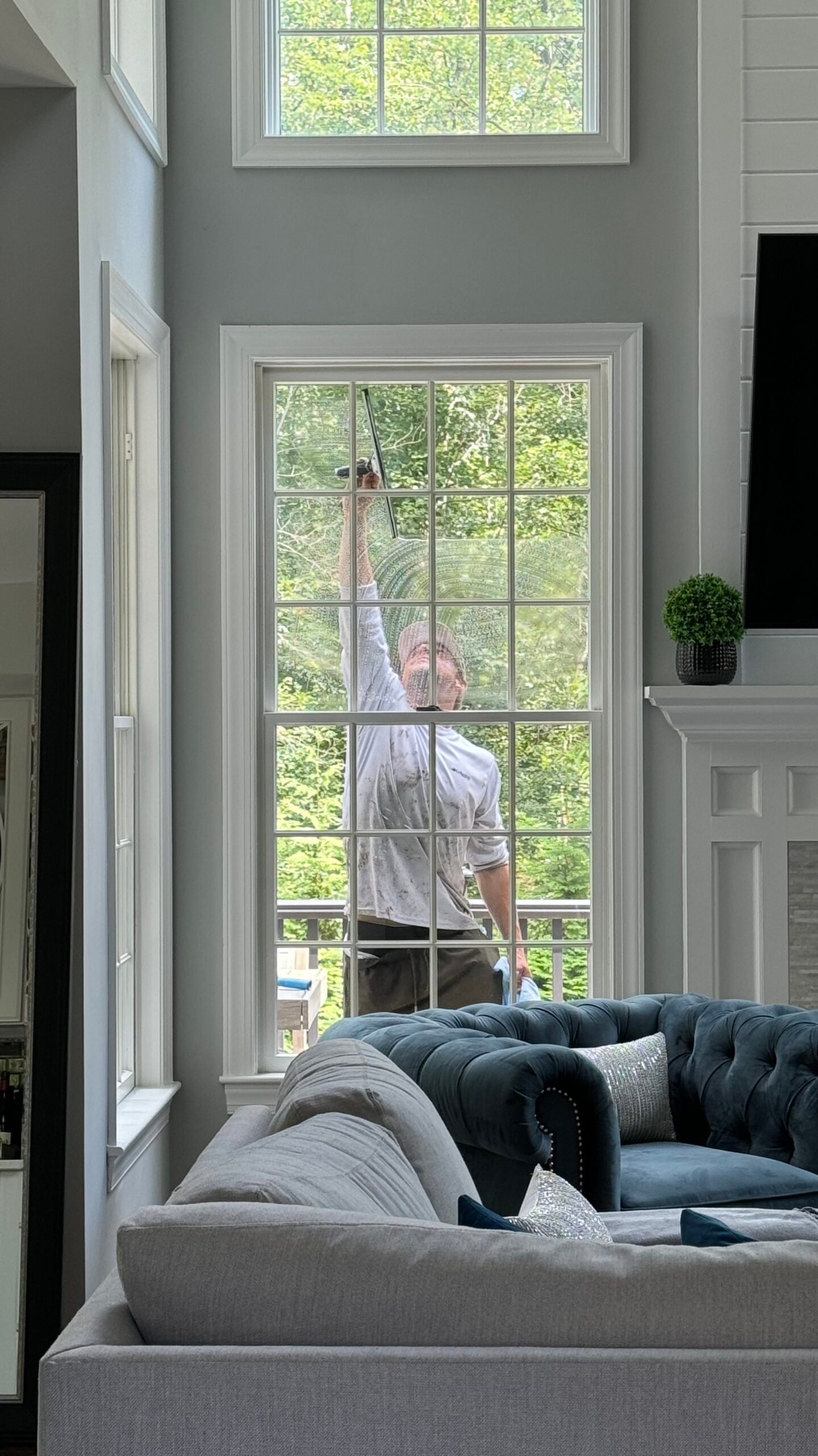Squeegee window cleaning in action in North Jersey
