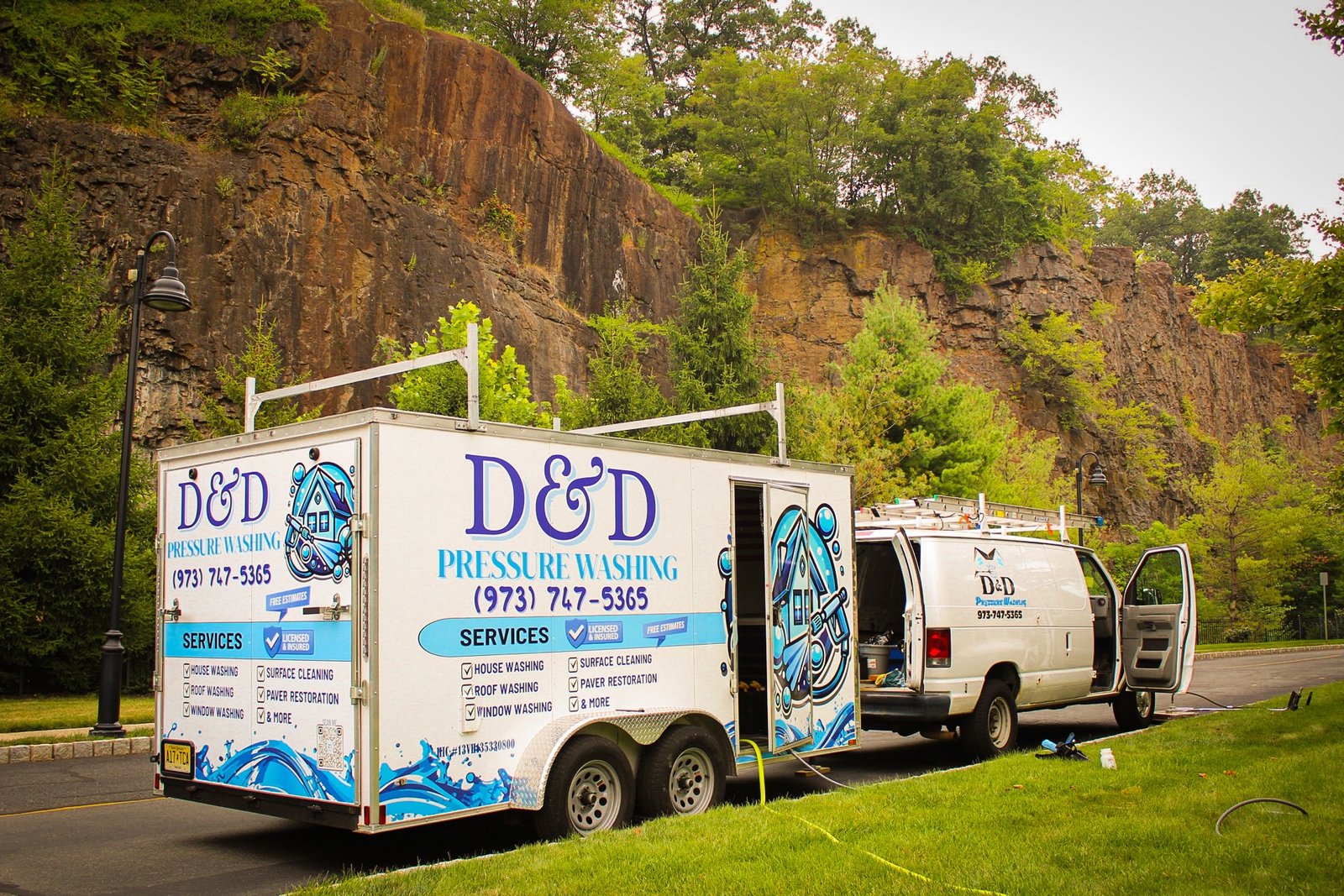 Main rig side view, professional pressure washing trailer NJ