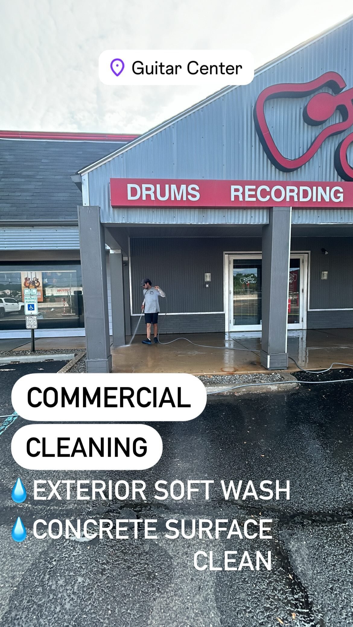Guitar Center storefront after commercial pressure washing